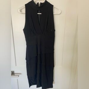 White House Black Market WHBM Black Sleeveless Tiered Ruffle Sheath Dress Sz 8